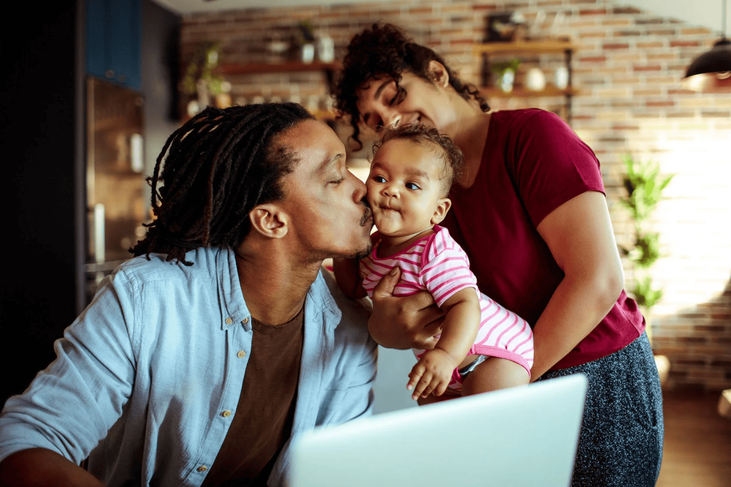 father, infant and mother