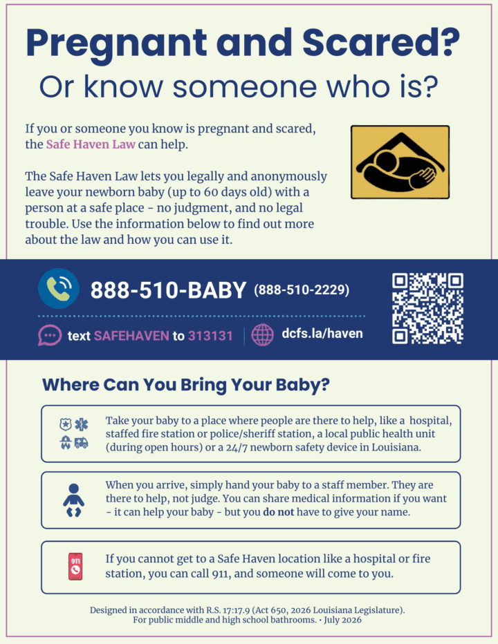 Flyer detailing the Safe Haven Law.